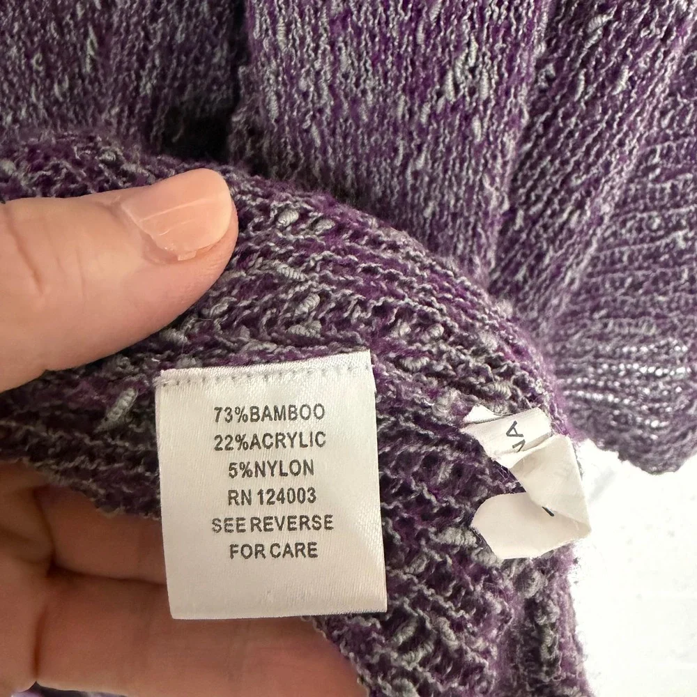 Womens Purple Bamboo Open Knit Cardigan Set Size 22W Asymmetric Boho Lagenlook